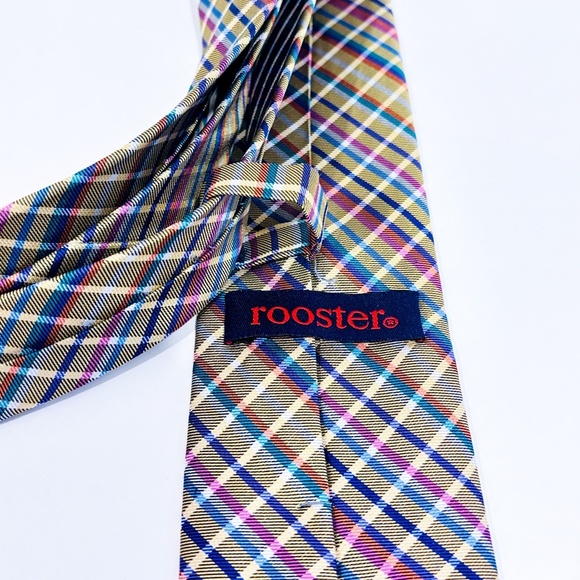 ROOSTER Pink and yellow plaid silk tie | Classic pattern * - Picture 2 of 5